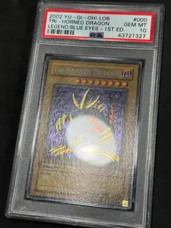 Yugioh PSA 10 Tri-Horned Dragon LOB-000 1st Edition Secret Rare WAVY - Image 2