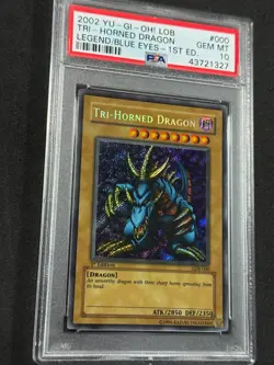 Yugioh PSA 10 Tri-Horned Dragon LOB-000 1st Edition Secret Rare WAVY - Image 3