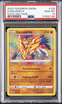 2020 POKEMON SWORD & SHIELD VIVID VOLTAGE #102 ZAMAZENTA PSA 10 - Image 1