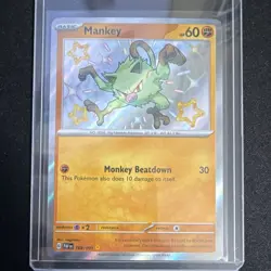 Pokemon Mankey Shiny Rare Holo 169/091 SV: Paldean Fates Basic 60 HP Card - Image 1