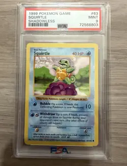 1999 Pokemon Shadowless Squirtle PSA 9 Mint #63 - Image 1
