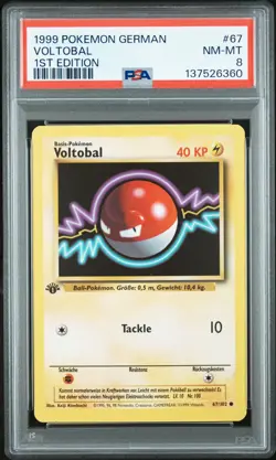 1999 POKEMON GERMAN 1ST ED #67 VOLTOBAL PSA 8 - Image 1