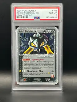 2005 Pokemon EX Deoxys -Rocket's Raikou Ex 108/107 Secret Rare Holo-PSA NM-MT 8 - Image 1