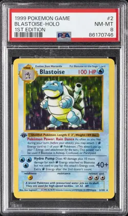 1999 POKEMON GAME 1ST ED #2 BLASTOISE-HOLO PSA 8 - Image 1