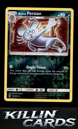 Reverse Holofoil Alolan Persian 119/214 Pokemon Rare SM - Lost Thunder Card NM - Image 1