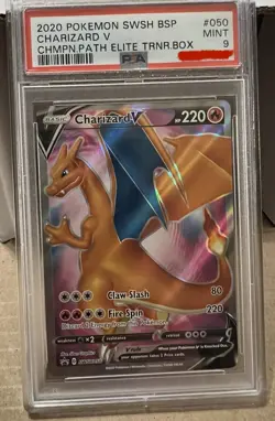 PSA 9 Charizard V Pokemon 2020 Champions Path SWSH050 Full Art Black Star Promo - Image 1
