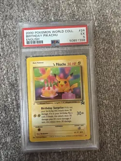 2000 POKEMON PIKACHU WORLD COLL ENGLISH #24 BIRTHDAY PIKACHU PSA 5 - Image 1