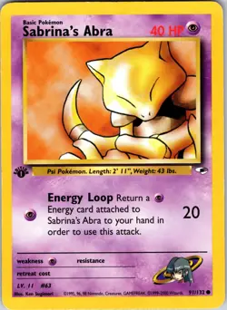 Sabrina's Abra 091/132 Gym Heroes Pokemon LP 1st Edition - Image 1