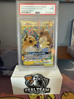 9336 Raichu & Alolan Raichu GX 2019 Pokemon Sun Moon Unified Minds #54 PSA 9 - Image 1