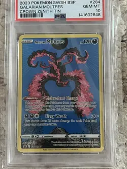Pokemon TCG SWSH Galarian Moltres Promo Holo SWSH284 Crown Zenith Tin PSA 10 - Image 1