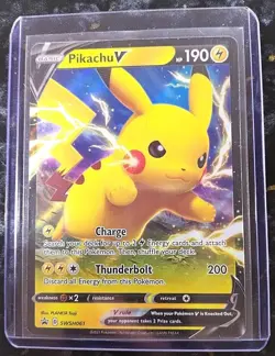 FULL ART 'PIKACHU V' 2021 HOLO RARE POKEMON COLLECTABLE CARD TCG SWSH061.👌MINT - Image 4