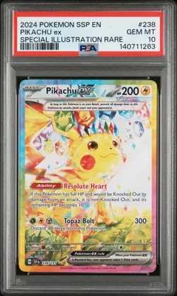 2024 POKEMON SSP EN-SURGING SPARKS SPECIAL ILLUSTRATION RARE PIKACHU EX PSA 10 - Image 1