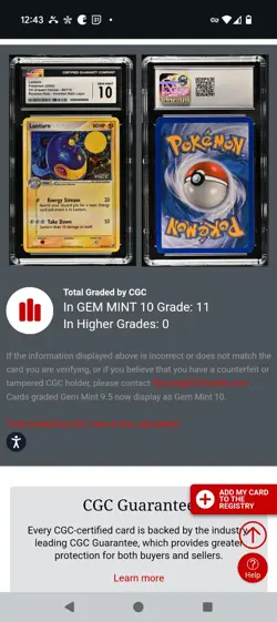 (TOP POP 11) Pokemon CGC 10 Gem Mint EX Unseen Forces ERROR Holo Lanturn 40/115 - Image 4
