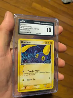 (POP 12) CGC 10 GEM MINT Chinchou Pokemon EX Unseen Force Stamp Holo 52/115 - Image 1