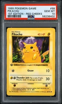 1999 Pokemon Base Set Shadowless Pikachu Red Cheeks 1st Edition #58 - PSA 10 - Image 1