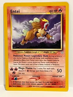 Vintage 2001 Pokemon TCG Neo Revelation NAME ENTEI Rare 17/64 LP English, Unltd - Image 1