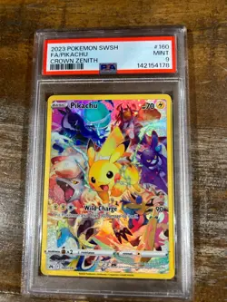 Pokemon 2023 Crown Zenith Full Art PIKACHU #160 PSA 9 Mint RARE 3 - Image 1