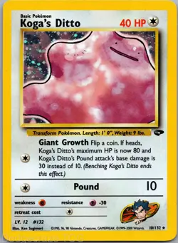 Koga's Ditto 10/132 Holo Rare Gym Challenge Pokemon NM - Image 1