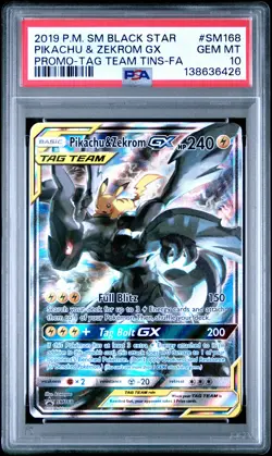 2019 POKEMON SM BLACK STAR PROMO #SM168 FULL ART/PIKACHU & ZEKROM GX PSA 10 - Image 1