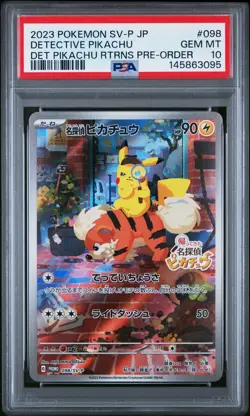 2023 POKEMON JPN SV-P PROMO #098 DETECTIVE PIKACHU PSA 10 - Image 1