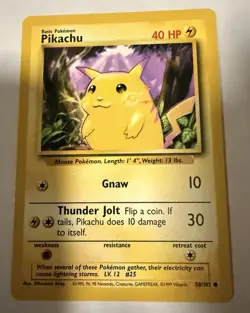 Pokemon #25 1999 Pikachu 58/102 Shadowless Base 1st Edition - Image 1