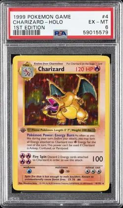 1999 POKEMON GAME 1ST ED #4 CHARIZARD-HOLO PSA 6 - Image 1