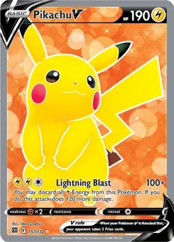 Pikachu V 157/172 SWSH Brilliant Stars Full Art Ultra Rare Pokemon Card - NM - Image 1