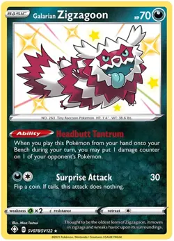 Galarian Zigzagoon - SV078/SV122 - Shiny Holo Rare NM, English Pokemon Shining F - Image 1