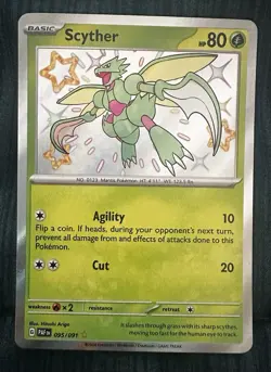 Pokemon TCG Scyther 095/091 Shiny Rare Holo Paldean Fates NM - Image 2