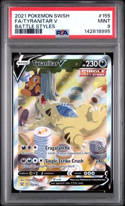 2021 POKEMON SWORD & SHIELD BATTLE STYLES #155 FULL ART/TYRANITAR V PSA 9 - Image 1