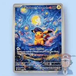 Pokemon Pikachu Starry Night Van Gogh Beautiful Moon ACG Star Collectible Card N - Image 1