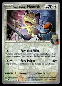 TEAM ROCKET'S MEOWTH 149/182 Common Destined Rivals Pokemon Reverse Holo NM - Image 1