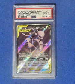 2019 Pokemon Sun & Moon Unified Minds #222 FA/ Mewtwo & Mew Gx PSA 10 - Image 1