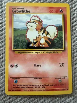 GROWLITHE 28/102 UC BASE SET UNLIMITED POKEMON NM/M - Image 1