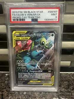 PSA 9 MINT 2019 POKEMON BLACK STAR PROMO #SM167 CELEBI VENUSAUR GX TAG TEAM TINS - Image 1
