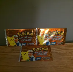3 x Sealed Pokemon Topps Series 1 Booster Packs - Blue Logo 1999 English - Image 1