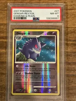 Pokemon Gengar Reverse Holo Rare Card Diamond and Pearl 27/130 PSA 8 NM-MT - Image 1