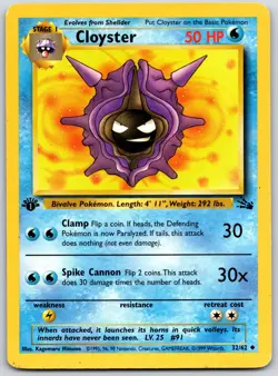 POKEMON FOSSIL CLOYSTER 32/62 UNCOMMON 1ST EDITION MP - Image 1