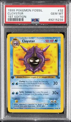 1999 POKEMON FOSSIL 1ST EDITION #32 CLOYSTER PSA 10 - Image 1