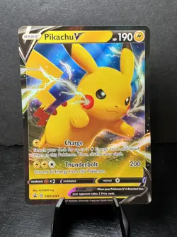 Pokemon TCG Pikachu v SWSH061 Full Art Holo Card Sword and Shield Promo - Image 1
