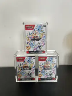 3 X Pokemon TCG Prismatic Evolutions Booster Bundle NEW & SEALED (Acrylic inc)🚚 - Image 1