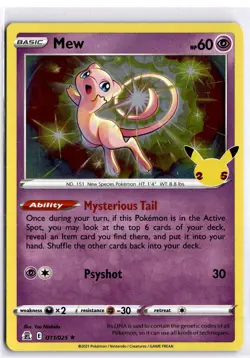 2021 Sword & Shield - Celebrations Mew Holo Rare Pokemon TCG Card #11 - Image 1