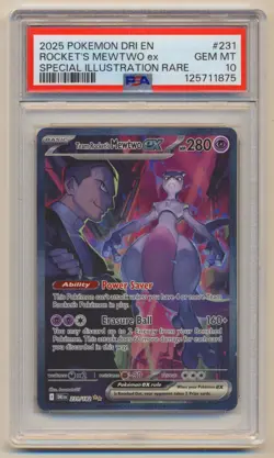 PSA 10 Pokemon Destined Rivals SIR Team Rocket's Mewtwo EX DRI EN 231/182 GEM MT - Image 1