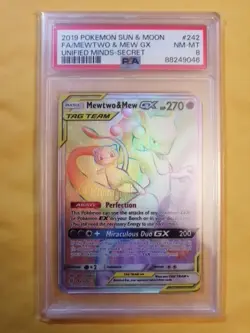 POKEMON UNIFIED MINDS MEWTWO & MEW GX #242 SECRET/HYPER RARE PSA 8 NM-MT # - Image 1