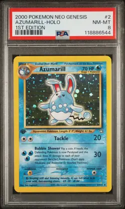PSA 8 NM-MT ✨ 2000 Pokemon Neo Genesis 1st Edition #2 Azumarill Holo VINTAGE - Image 1