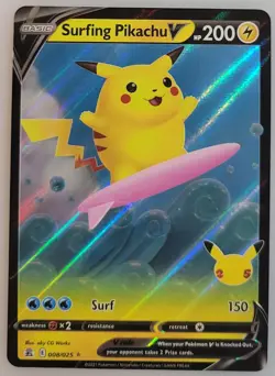 Surfing Pikachu V 008/025 Pokemon Celebrations Holo LP (9 of 9) - Image 1