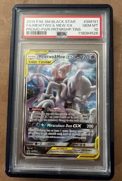 Pokemon Mewtwo & Mew GX SM Black Star Promo SM191 Holo English PSA 10 - Image 1