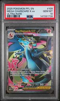 2025 POKEMON PFL EN-PHANTASMAL FLAMES ULTRA RARE #109 MEGA CHARIZARD X EX PSA 10 - Image 1