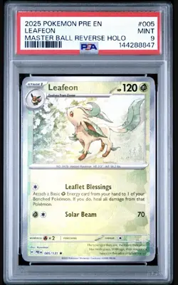PSA 9 MINT LEAFEON Master Ball 005/131 Prismatic Evolutions Reverse Holo Pokemon - Image 1
