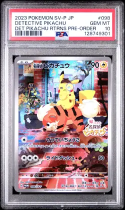 2023 POKEMON JPN SV-P PROMO #098 DETECTIVE PIKACHU PSA 10 - Image 1